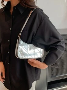 Mini Geometric Pattern Silver Shoulder Bag - Silver - View 6