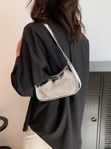 Mini Geometric Pattern Silver Shoulder Bag - Silver - View 7