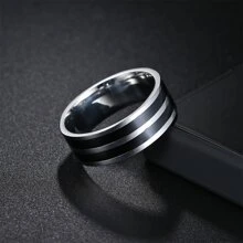 1pc European And American Style Stainless Steel Classic Oil Drop Ring Suitable For Daily Wear - Silver - View 1