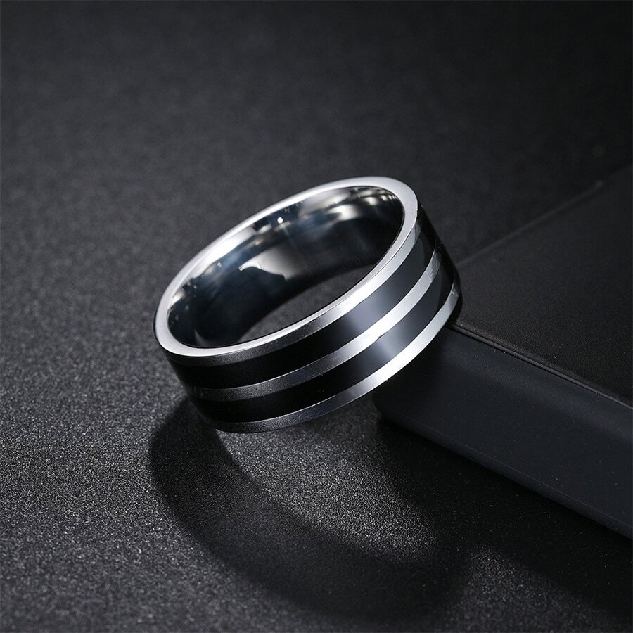 1pc European And American Style Stainless Steel Classic Oil Drop Ring Suitable For Daily Wear - Silver - View 1