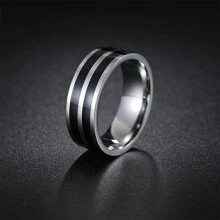 1pc European And American Style Stainless Steel Classic Oil Drop Ring Suitable For Daily Wear - Silver - View 3