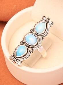 誇張長款度假風格燈藍色條紋綠松石色戒指 - 淺藍色 - 查看 2