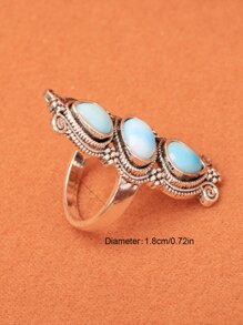 誇張長款度假風格燈藍色條紋綠松石色戒指 - 淺藍色 - 查看 4