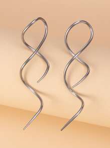 2 piezas pendientes en espiral retorcidos regalos de joyería de oreja elegantes populares para mujer (nota: tenga en cuenta el diámetro 16g/1,2mm) 16g = 1,2mm - Plateado - Ver 1