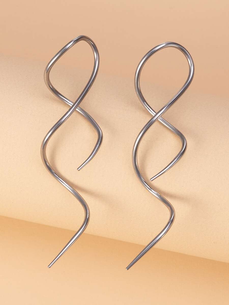 2 piezas pendientes en espiral retorcidos regalos de joyería de oreja elegantes populares para mujer (nota: tenga en cuenta el diámetro 16g/1,2mm) 16g = 1,2mm - Plateado - Ver 1