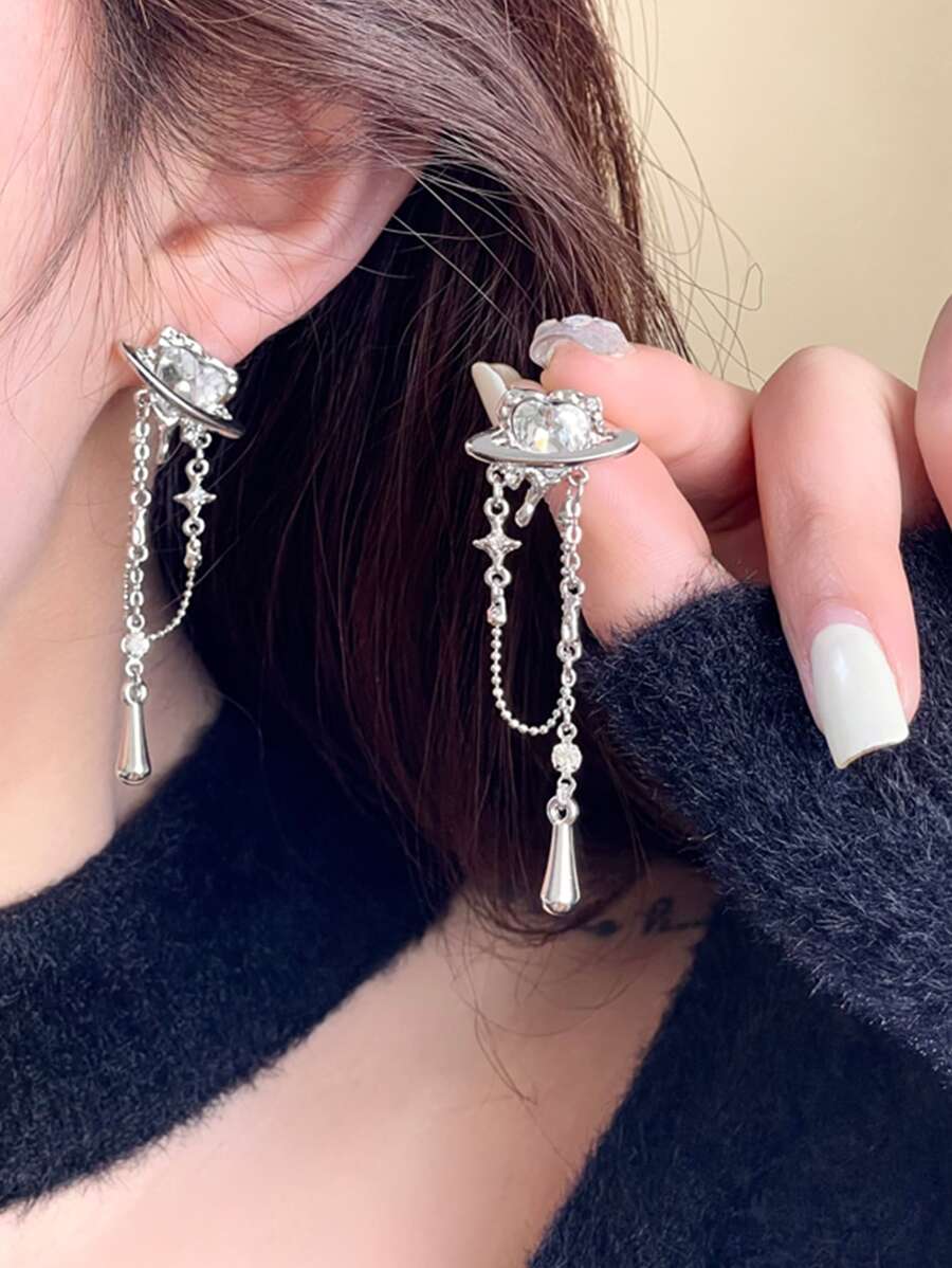 MESTILO 1 đôi Cá nhân hóa Thời trang Kim loại đá Dát Ngôi sao , Tim , Hành tinh & Tua Dangle Hoa tai Đối với phụ nữ - Bạc - Xem 1