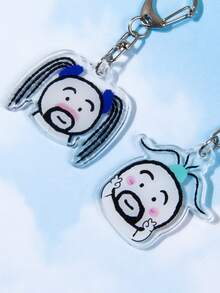 Cartoon Creative Beard Girl Keychain 2pcs Cute Funny Couple Keyring Hanging Motorcycle Car Keyring Pendant, Bag Doll Keychain, Girlfriend Gift - Multicolor - View 6