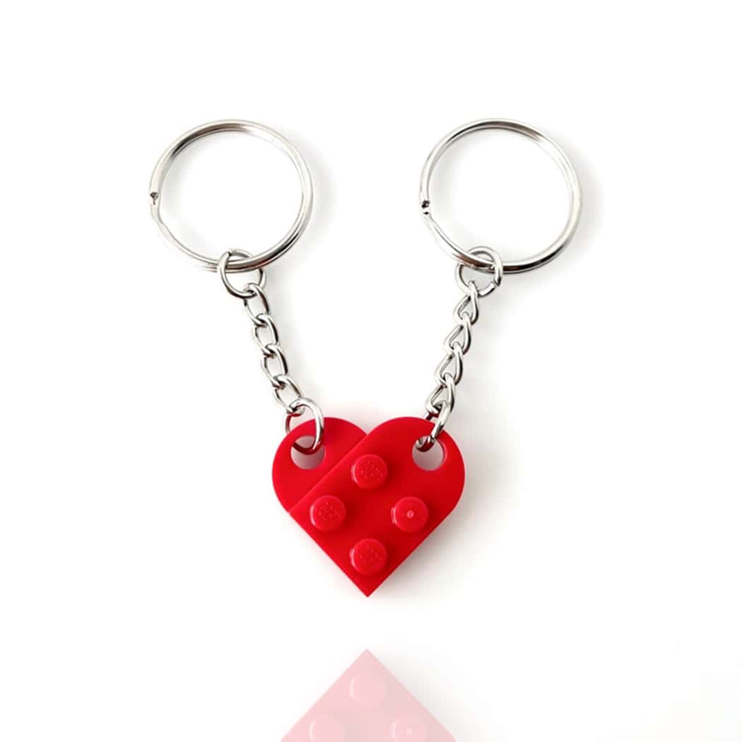 Unicra Brick Couples Keychains Friendship Matching Heart Keychain Set Wedding Anniversary Key Ring for Boyfriend Girlfriend - 紅色 - 查看 1