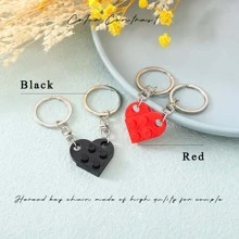 Unicra Brick Couples Keychains Friendship Matching Heart Keychain Set Wedding Anniversary Key Ring for Boyfriend Girlfriend - 紅色 - 查看 7