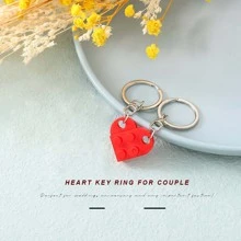 Unicra Brick Couples Keychains Friendship Matching Heart Keychain Set Wedding Anniversary Key Ring for Boyfriend Girlfriend - 紅色 - 查看 4