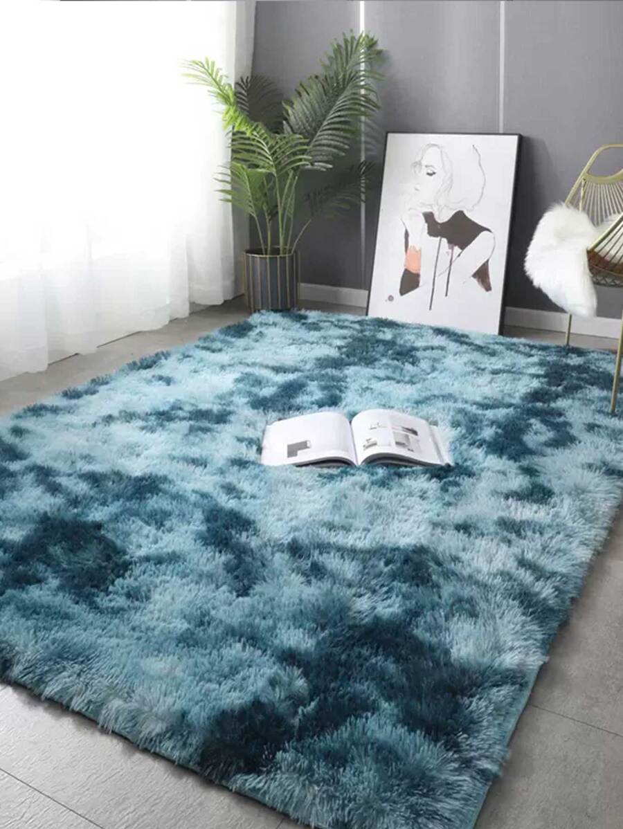 1 件装柔软蓬松长毛地毯,适用于客厅、卧室、女孩房,家居装饰地毯,可爱奢华孔雀蓝 - 彩色 - 查看 1