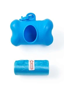 1pc Bone Shape Pet Waste Dispenser + 15pcs Garbage Bags - Blue - View 2