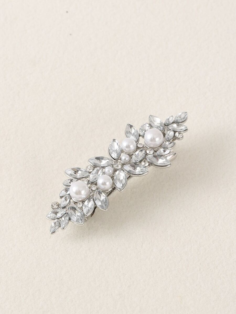 水钻装饰发夹皇家爪夹发卡发夹，学习用品，珍珠发饰 - 銀色 - 查看 1