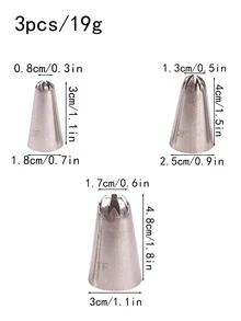 3pcs Multi-Functional 10-Tooth Curved Cookie Piping Nozzles 1F/2F/3F - Silver - View 3