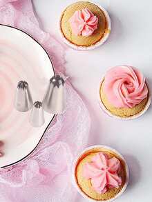 3pcs Multi-Functional 10-Tooth Curved Cookie Piping Nozzles 1F/2F/3F - Silver - View 4