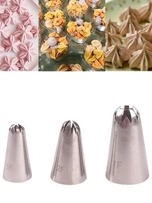 3pcs Multi-Functional 10-Tooth Curved Cookie Piping Nozzles 1F/2F/3F - Silver - View 2