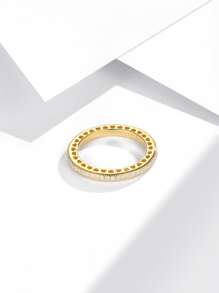 S925纯银镂空心形戒指，女士款，可叠戴，时尚百搭，镶满水钻，个性化食指戒指，欧美ins风结婚订婚新娘首饰 - 金黃色 - 查看 4