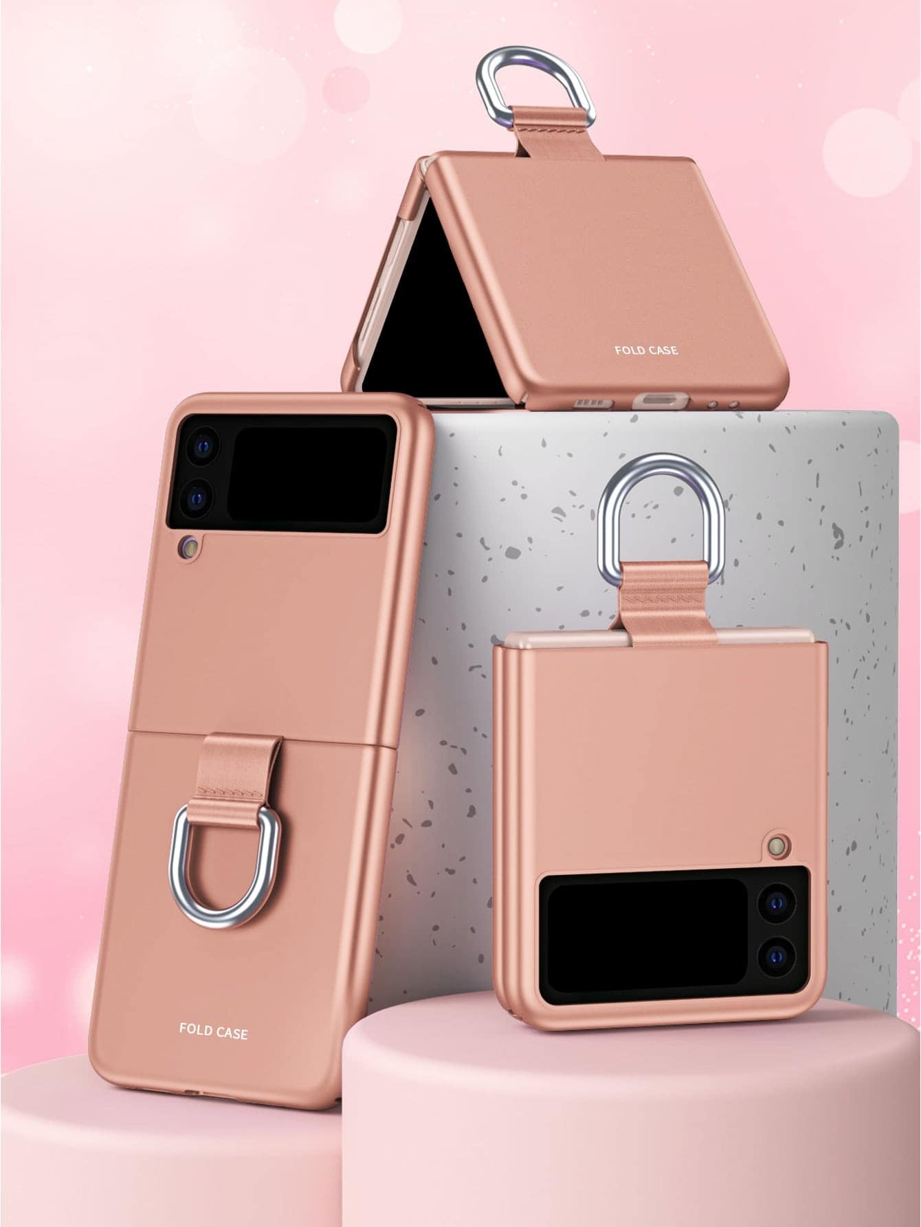 Pink Skin-like Texture Foldable Phone Case With Hanging Rope For Mobile Phone
