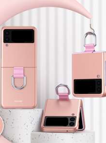 Pink Skin-like Texture Foldable Phone Case With Hanging Rope For Mobile Phone - Pink - View 7