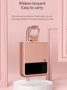 Pink Skin-like Texture Foldable Phone Case With Hanging Rope For Mobile Phone - Pink - View 4