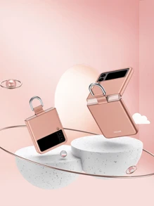 Pink Skin-like Texture Foldable Phone Case With Hanging Rope For Mobile Phone - Pink - View 5