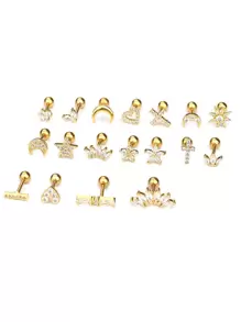 3 piezas de pendientes de acero inoxidable con circonita cúbica, adecuados para cartílago, hélix, perforación del concha interna - Amarillo Oro - Ver 2