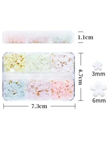 1盒/6色變色微型3d花瓣樹脂向日葵混合美甲裝飾，3毫米和6毫米尺寸，彩色花瓣3d樹脂花朵美甲裝飾DIY配件 - 無色 - 查看 5