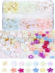 1盒/6色變色微型3d花瓣樹脂向日葵混合美甲裝飾，3毫米和6毫米尺寸，彩色花瓣3d樹脂花朵美甲裝飾DIY配件 - 無色 - 查看 2