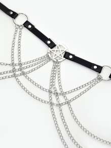 1 Stück Damen Stern Schnalle & Ketten Dekor Punk Taille Kette Für Party Sexy - Schwarz - Übersicht 4