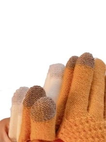 1pair Warm & Comfortable Knitted Touch Screen Gloves - White - View 3