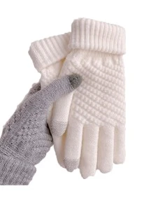 1pair Warm & Comfortable Knitted Touch Screen Gloves - White - View 1