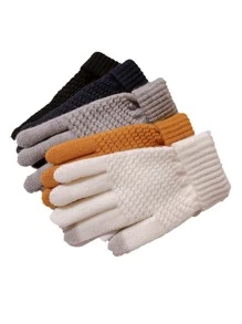 1pair Warm & Comfortable Knitted Touch Screen Gloves - White - View 2