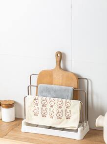 1pc Kitchen Stainless Steel Adjustable Three-pole Chopping Board Drain Rack Storage Holder, For Dishcloth And Cutting Tools - Black - View 1