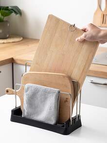 1pc Kitchen Stainless Steel Adjustable Three-pole Chopping Board Drain Rack Storage Holder, For Dishcloth And Cutting Tools - Black - View 6