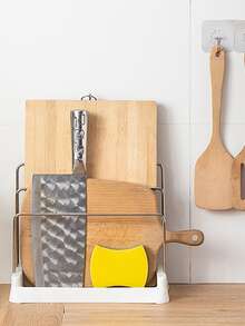 1pc Kitchen Stainless Steel Adjustable Three-pole Chopping Board Drain Rack Storage Holder, For Dishcloth And Cutting Tools - Black - View 5