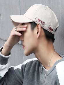 Gorra beige con impresión de letra simple, gorra de béisbol con sombra para protección solar de primavera y otoño - Beis - Ver 3