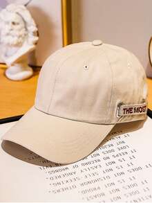 Gorra beige con impresión de letra simple, gorra de béisbol con sombra para protección solar de primavera y otoño - Beis - Ver 7
