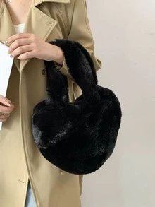 蓬鬆、毛絨、柔軟、毛絨休閒、時尚時尚毛絨心形手提包適合女孩、女士、大學生、新秀和白領秋冬、溫暖冬天、聖誕節、秋季、冬季必備、聖誕禮物、適合派對,舞會, 婚禮 - 黑色 - 查看 6