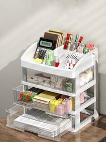 1 Hộp Lưu Trữ Kiểu Ngăn Kéo Để Bàn Trong Suốt Đơn Giản, Hộ Gia Đình & Văn Phòng Nhiều Lớp Đa Chức Năng Sắp Xếp Văn Phòng Phẩm, Kệ Lưu Trữ Để Bàn - trắng - Xem 3