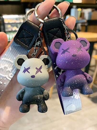 Cute 2pcs/Set Women's Gradient Color Doll & Car Keychain, Keyring, Bag Charm, Perfect For Couples Daily Clothes Matching School Car Accessories Goth Y2k