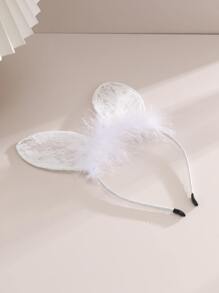 1pc Cute And Sweet Plush Rabbit Ear Headband, Sexy Lace Hair Accessory With 3d Design - White - View 4