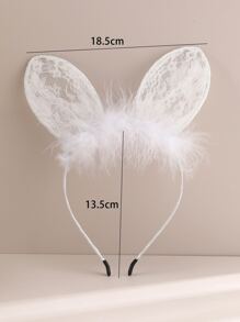 1pc Cute And Sweet Plush Rabbit Ear Headband, Sexy Lace Hair Accessory With 3d Design - White - View 6