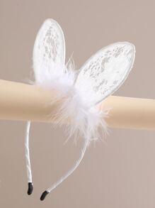 1pc Cute And Sweet Plush Rabbit Ear Headband, Sexy Lace Hair Accessory With 3d Design - White - View 3