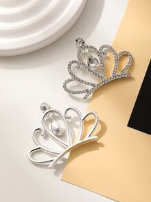 2入組皇冠髮飾鋅合金頭飾水鑽皇冠DIY珠寶製作用品 - 銀色 - 查看 3