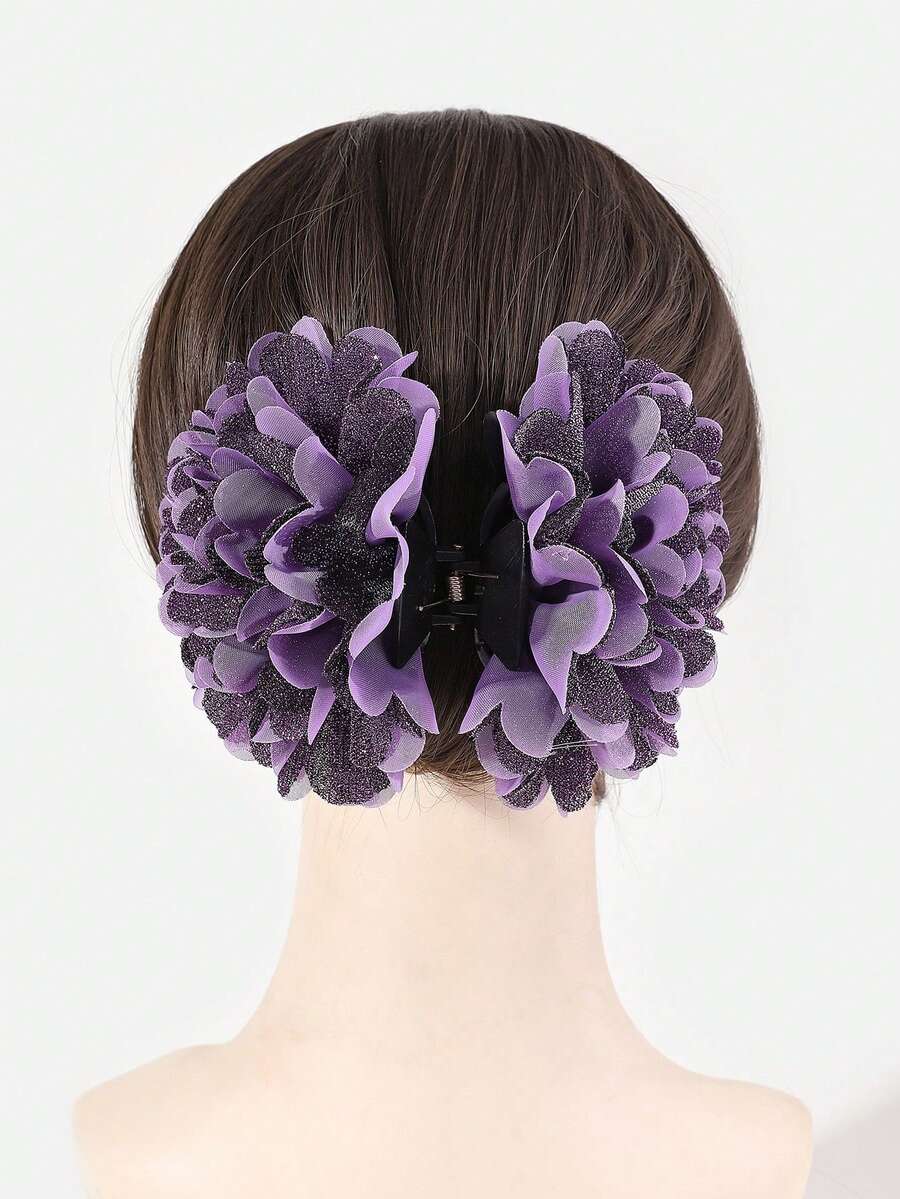 1pc Women's Double Layered Big Flower Hair Accessory Head Flower Decoration - Purple - View 1
