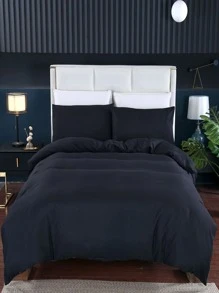 Màu thuần Bộ chăn ga gối Với Đổ đầy , Bao gồm 1 Vỏ chăn Duvet Và 2 Vỏ gối , Nước Có thể giặt được , Chế tạo Của siêu mịn Chất xơ Chất liệu , Mềm mại , Thoáng khí , Dây kéo Khép kín , Phù hợp Giường đôi ( Cỡ lớn ) - màu đen - Xem 1