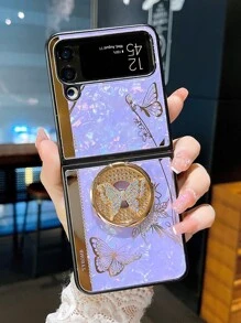 Ốp điện thoại họa tiết bướm có giá đỡ nhẫn - Màu tím - Xem 1