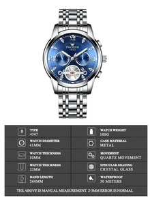 1入商務男士手錶，防水不鏽鋼表帶，日曆石英手錶 - 藍色 - 查看 5