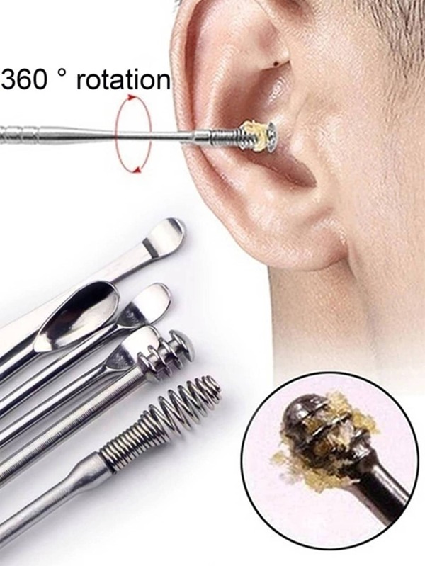 6pcs Portable Stainless Steel Ear Cleaning Spoon Set,Bag,Organizer,Storage