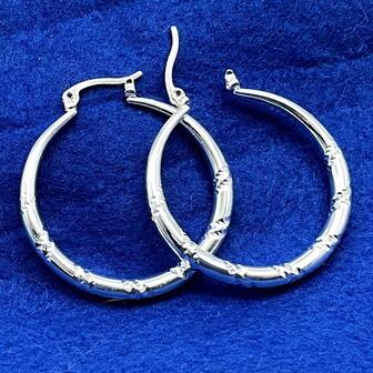 1對女士銀色簡約風格圈形耳環，新娘派對，女孩禮物